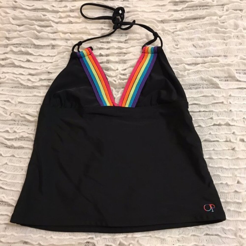 OP surfer halter swimsuit top rainbow